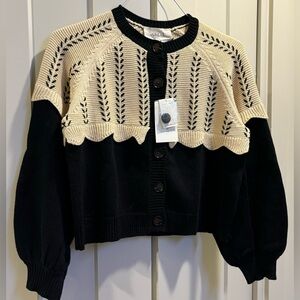NWT THE GREAT Scallop, Sophomore Cardigan sweater in black, size 0.